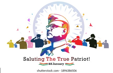 vector illustration of netaji subhash chandra bose, republic day of India army day celebration, remembering the true patriot and Army soldiers saluting subhas chandra bose