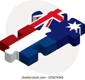 Vector illustration of Netherlands and Australia Flags in puzzle isolated on white background