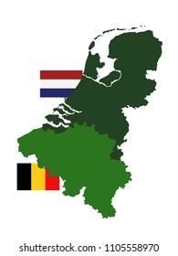 vector illustration of Netherlands and Belgium maps and flags 