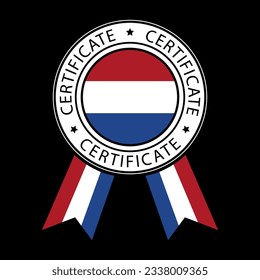 Vector illustration of Netherlands ribbon certificate on black background.