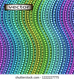 Vector illustration of a netting of beaded square background, colorful strands of beads different cool colors, crafts traditional folk artists