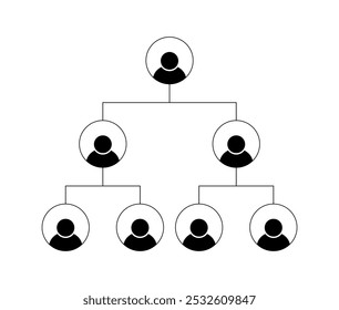 Vector illustration of network marketing binary business plan with 3 levels on white background.