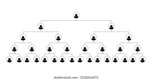 Ilustración vectorial de Plan de negocios binarios de marketing en red con 5 niveles sobre fondo blanco.