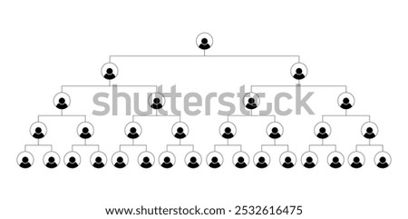 Vector illustration of network marketing binary business plan with 5 levels on white background.