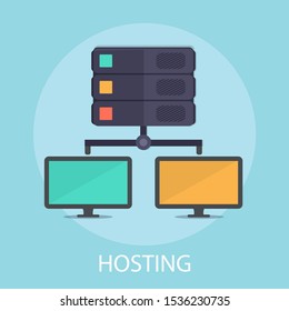 Vector illustration of networking & digital concept with "hosting" technology and network icon.