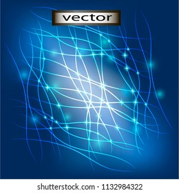 Vector illustration of a neural network of interlacing shining threads in blue with stars and candles new technologies of the future