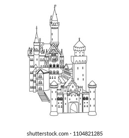 vector illustration, Neuschwanstein Castle in Germany, silhouette