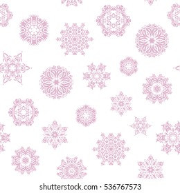 Vector illustration. Neutral Christmas frame with abstract snowflakes and dots on white background.