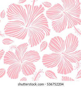 Vector illustration in neutral colors on a white background. Tropical flower, hibiscus pattern.