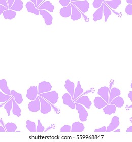 Vector illustration in neutral colors on a white background. Horizontal seamless tropical flowers, hibiscus pattern with copy space (place for your text).