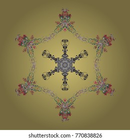 Vector illustration. A neutral, gray and green colors with snowflakes. Vector christmas abstract colorful background with cute snowflake.