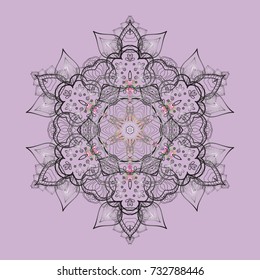 Vector illustration. Neutral, gray and pink colors with snowflakes. Isolated cute snowflakes on colorful background.