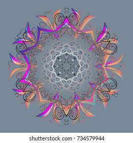 Vector illustration. Neutral, gray and pink colors with snowflakes. Isolated cute snowflakes on colorful background.