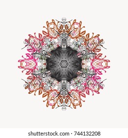 Vector illustration. A neutral, gray and pink colors with snowflakes. Vector christmas abstract colorful background with cute snowflake.