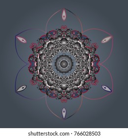 Vector illustration. Neutral, gray and red snowflakes on a neutral, gray and red colors. Snowflake vector pattern. Isolated cute snowflakes on colorful background.