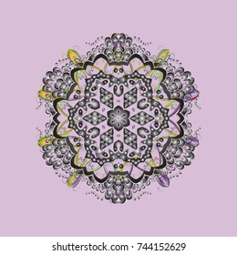 Vector illustration. Neutral, gray and yellow snowflakes. Holiday design for Christmas and New Year fashion prints. Christmas pattern with snowflakes abstract background.