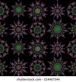 Vector illustration. Neutral, green and pink vintage baroque ornament. Decorative design element filigree calligraphy. Retro seamless pattern antique style acanthus.