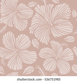 Vector illustration. Neutral hibiscus flowers seamless pattern.