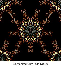 Vector illustration. Neutral, orange and yellow damask paisley wallpaper. Seamless background, grunge style.