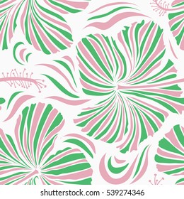 Vector illustration. Vector illustration of neutral, pink and green hibiscus flowers. Seamless pattern with neutral, pink and green flowers.