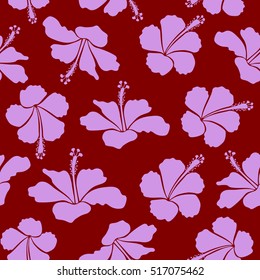 Vector illustration. Neutral and red hibiscus seamless pattern. Vector seamless pattern with tropical flowers in watercolor style.