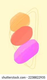 Vector illustration in neutral, yellow, purple, and soft red colors.