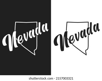 Vector illustration of Nevada. Black and white logo of the name of the USA state. Hand-drawn design image of the United States of America. US poster with contour and states borders for print