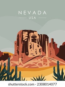 Vector illustration, Nevada, USA. Desert, Arizona, Las Vegas. Design for poster, banner, postcard. travel poster