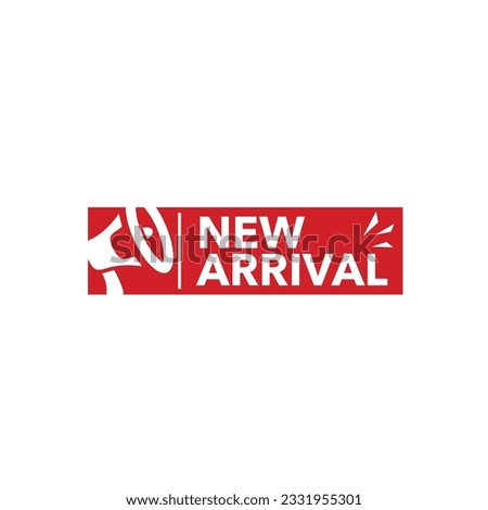 Vector illustration new arrival notification template for tag or banner marketplace with megaphone silhouette isolated on white background