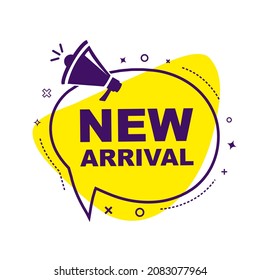 Vector Illustration New Arrival Sticker, Tag Or Banner With Megaphone
