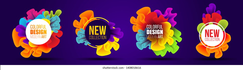 vector illustration new collection. Colorful abstract set ink in water. frame for text, modern design liquid minimalistic graphics