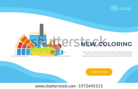 Vector illustration of new coloring isolated on white background with blue waves. Wall or ceiling paint kit concept. Color palette guide, fan, catalog.
