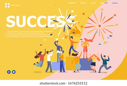 Vector illustration . New Coronavirus (2019-nKoV), people in white medical mask Office Workers Celebrating with Big Trophy. Business Team Success. Flat People Characters with Prize, Golden Cup.