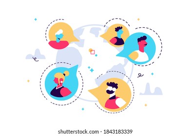 Vector illustration of New Coronavirus (2019-nKoV), people in white medical mask communicate through social networks online. ban on contact, Quarantine coronavirus concept vector