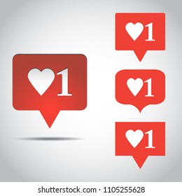 Vector illustration. New Counter Notification Icon Instagram. Follower. New Icon like 1 insta symbol button. Social media like insta ui app smart phone. EPS 10.