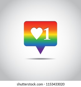 Vector illustration. New Counter Notification Icon in LGBT color. Follower. New Icon like 1 symbol, button. Social media like ui, app. EPS 10.