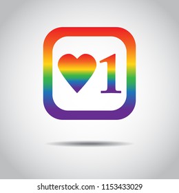 Vector illustration. New Counter Notification Icon in LGBT color. Follower. New Icon like 1 symbol, button. Social media like ui, app. EPS 10.