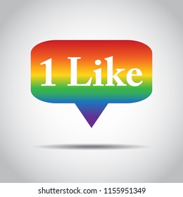 Vector illustration. New Counter Notification Icon in LGBT color. Follower. New Icon like 1 symbol, button. Social media like ui, app. EPS 10.