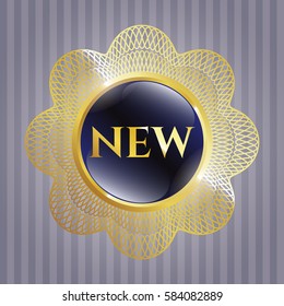 Vector illustration of New gold badge in blue and gold

