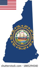 vector illustration of New Hampshire map and flag with American flag