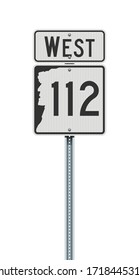 Vector illustration of the New Hampshire State Highway 112 and West road signs on metallic post