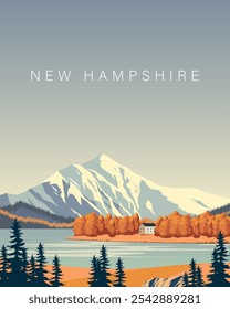 Vector illustration. New Hampshire. Vector illustration. Travel poster, postcard, banner, cover. Modern design. Tourism, nature.