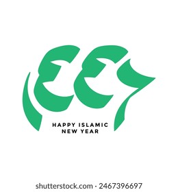 Vector illustration New Hijri Year 1446 . Happy Islamic New Year. Graphic design for the decoration of gift certificates, banners and flyer. Translation from Arabic : 1446. vector