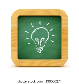 Vector illustration of new idea concept with green blackboard and light bulb