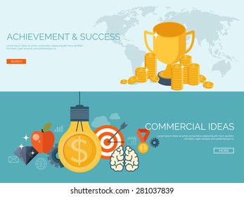 Vector illustration. New ideas and smart solutions, business aims and target. Achievements and brainstorm. Teamwork.