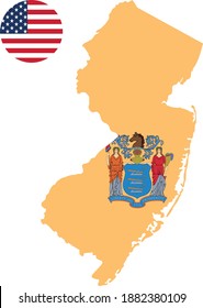 ilustración vectorial del mapa y bandera de Nueva Jersey con bandera estadounidense