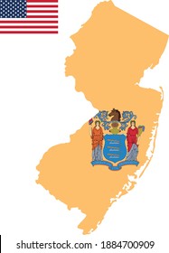 vector illustration of New Jersey map and flag with American flag