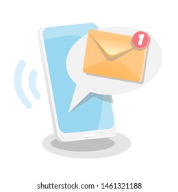 Vector illustration of a new message on a smartphone.
