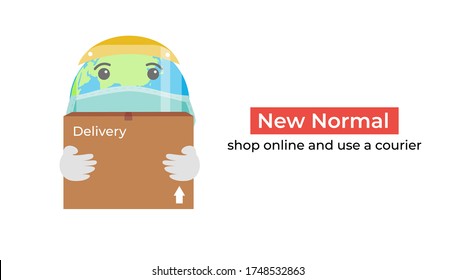 vector illustration new normal, always use a delivery courier