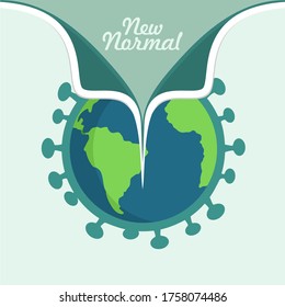  Vector Illustration of new normal life after pandemic coronavirus covid-19 . earth coronavirus change skin icon with new normal text. new normal life Concept background.